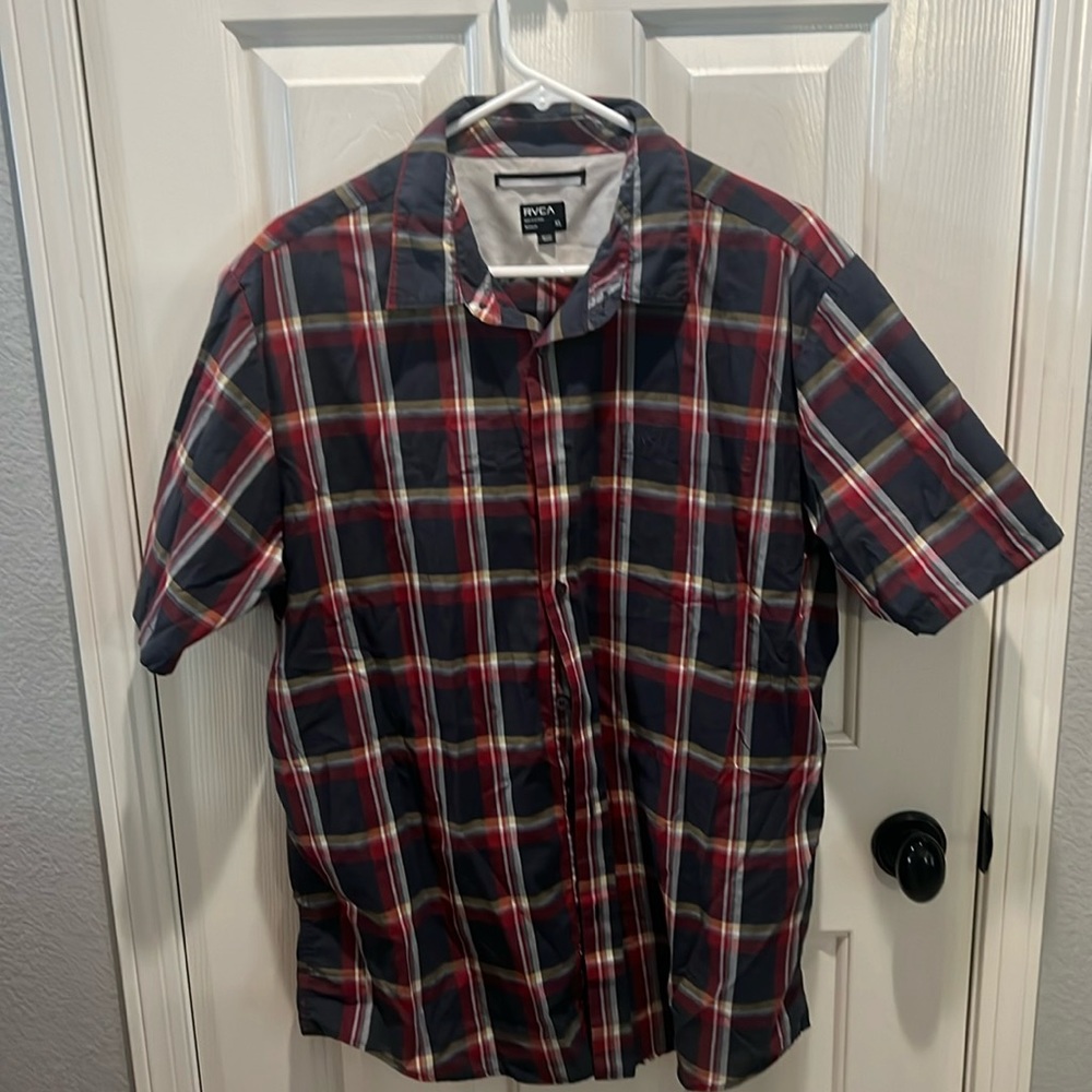 RVCA Button-Up Short Sleeved XL Red/Blue/Yellow/White Plaid Shirt